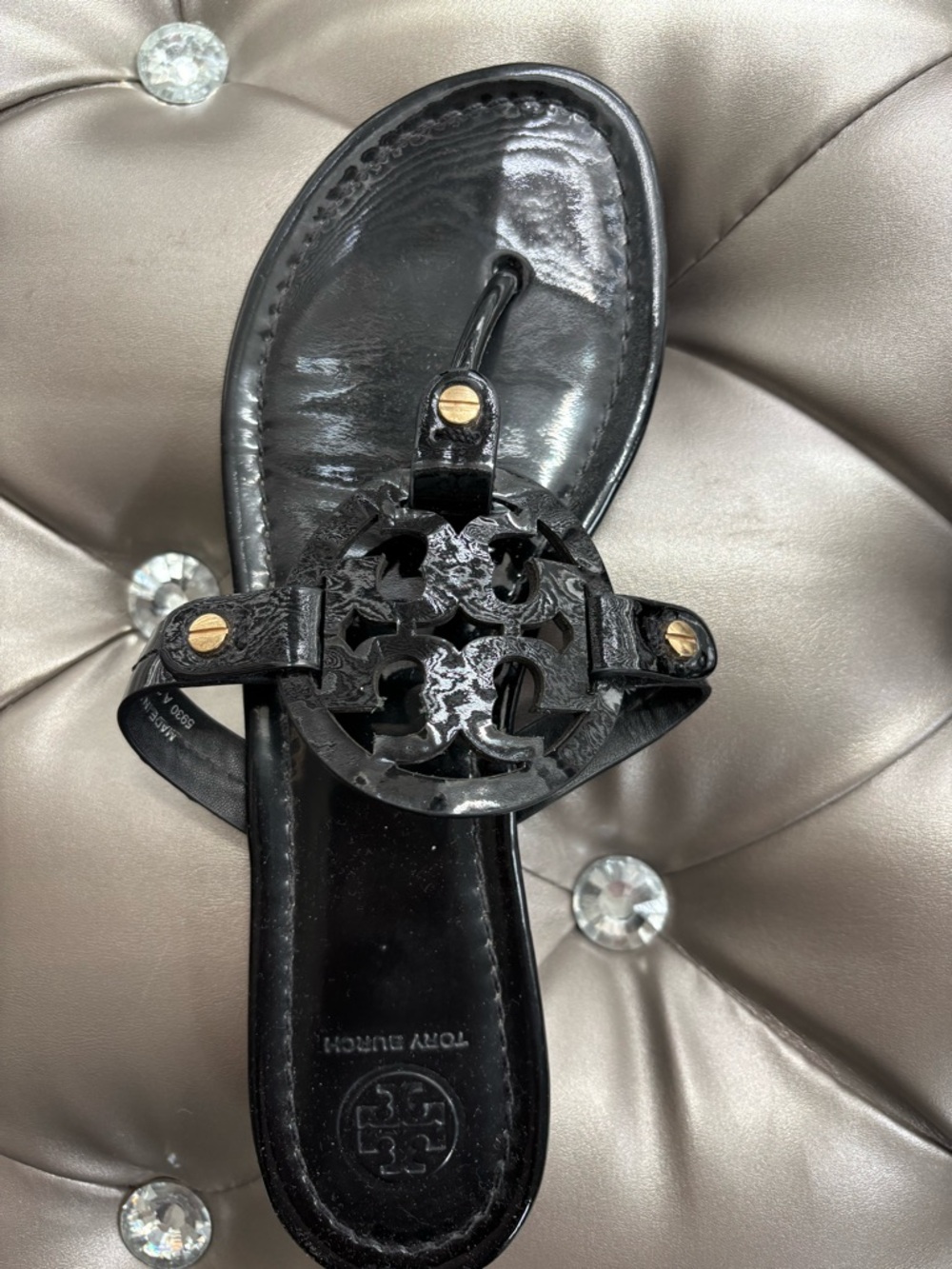 Tory Burch Miller sandals black patent leather size 8 - Picture 7 of 9